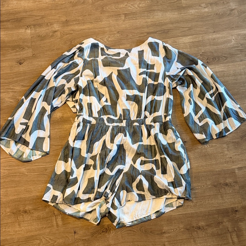 Eloquii Olive Green and White Printed Romper